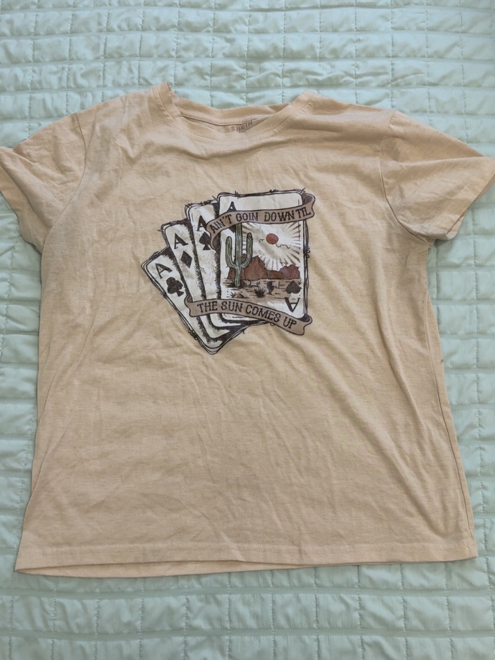 SHEIN Beige Graphic Tee with Desert Card Print
